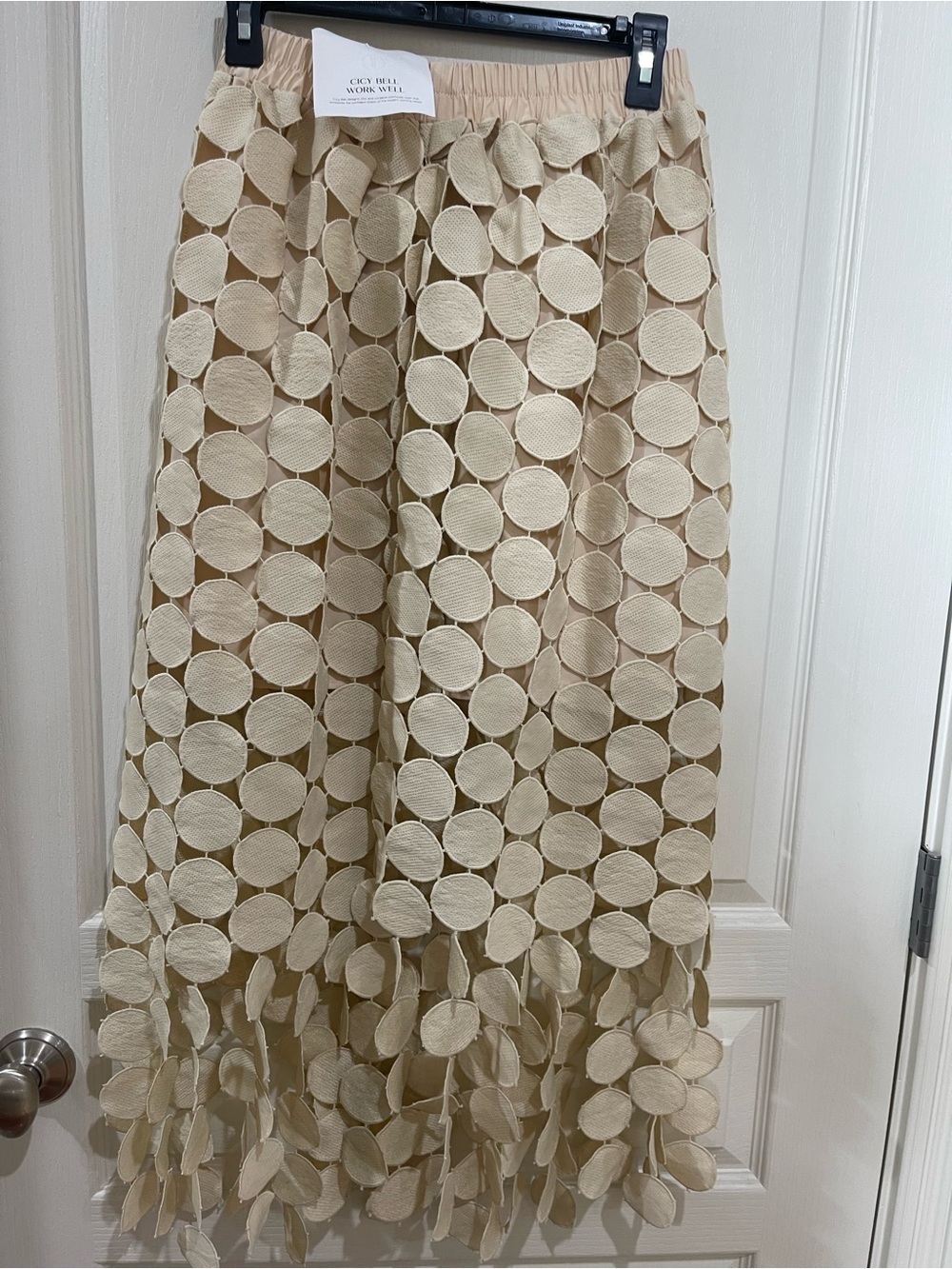 Neutral Beige Maxi Skirt with Circular Applique